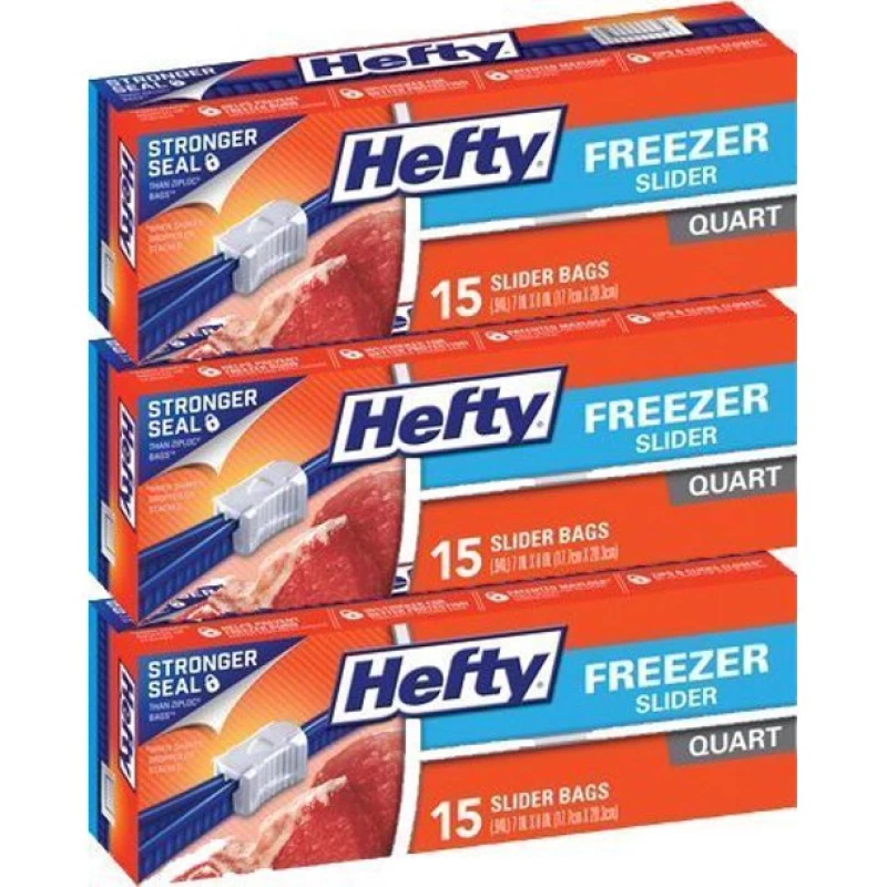Wholesale Hefty Freezer Slider Quart Bags 15 Count Box (3 Pack)