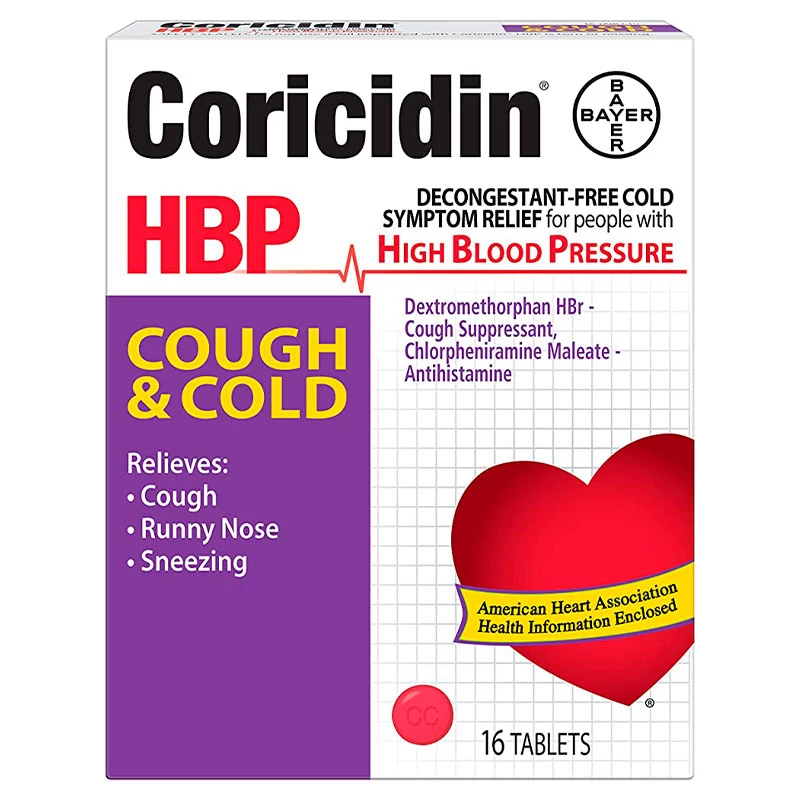 Wholesale Coricidin HBP Antihistamine Cough & Cold Suppressant Tablets, 16 Tablets (Pack of 5)