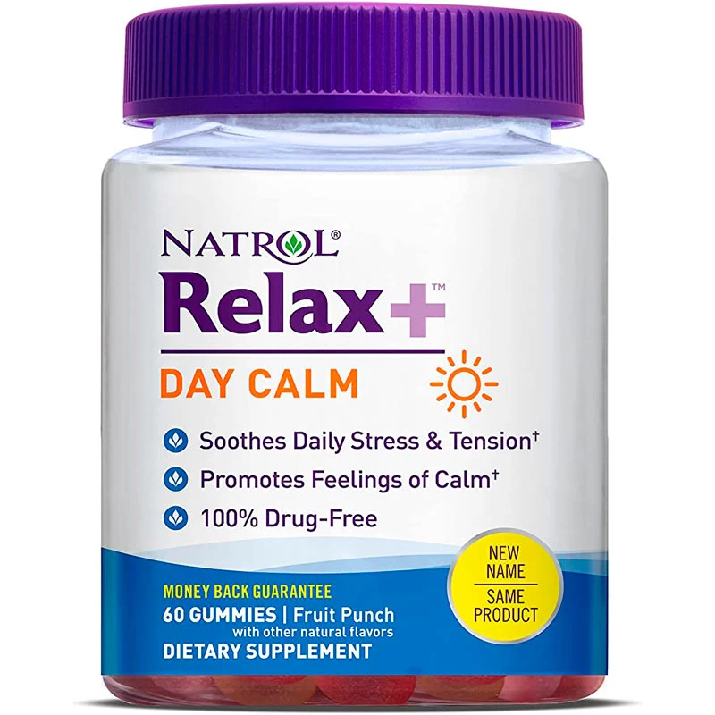 Wholesale Natrol Relax+ Day Calm Daily Stress Relief Gummies, Fruit Punch Flavor, 60 Gummies