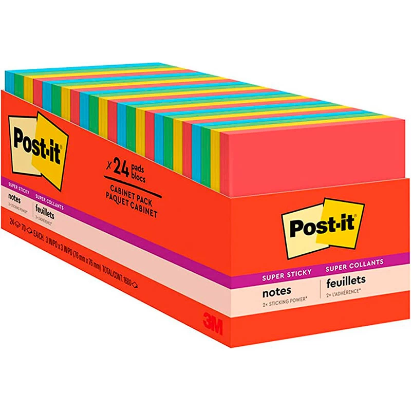 Wholesale Post-it Super Sticky Notes, 3x3 in, 24 Pads, 2x the Sticking  Power, Marrakesh Collection, Primary Colors - Empire Distribution USA